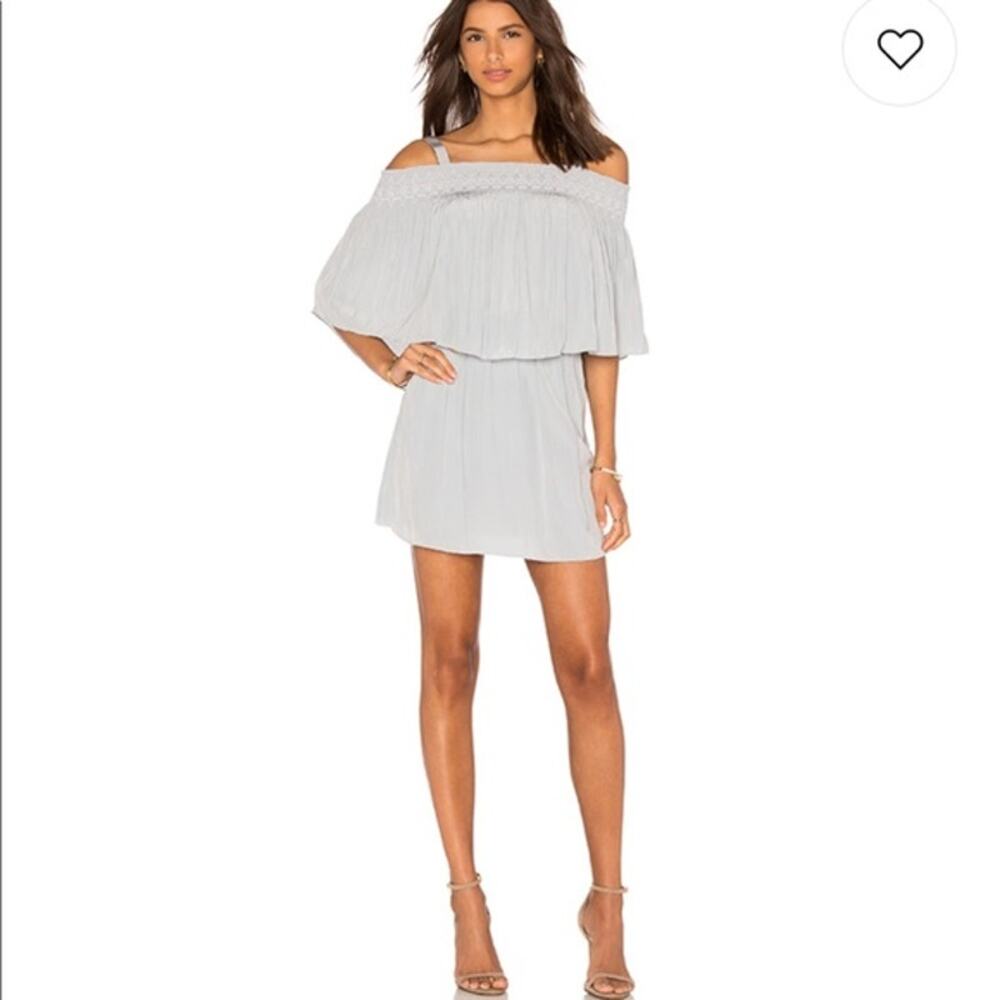 Ramy Brook Dress Womens Small Sadie Mini Ruffle Tiered Satin Silver Revolve